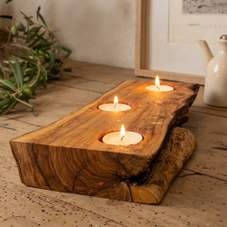 Bougeoir artisanal en bois d'olivier — 3 bougies