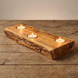Bougeoir artisanal en bois d'olivier — 3 bougies