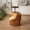 Bougeoir artisanal en bois d'olivier brut & support métallique