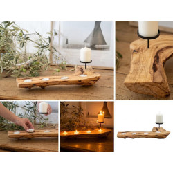 Bougeoir en bois d’olivier à 5 bougies – Création artisanale