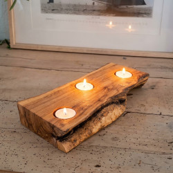 Bougeoir artisanal en bois d'olivier — 3 bougies